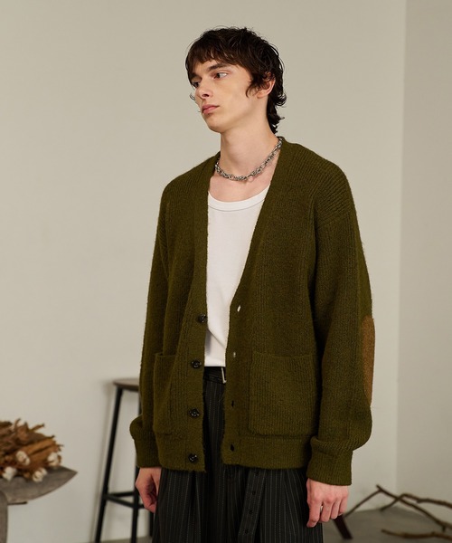 セール】Contrast Elbow Patch Cardigan/コントラストエルボーパッチ