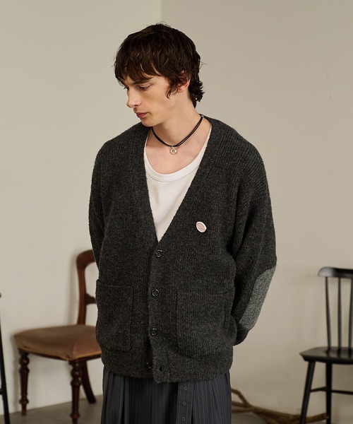 Forte(フォルテ)(フォルテ)の「Contrast Elbow Patch Cardigan/コントラストエルボーパッチカーディガン/手洗い可能(カーディガン/ボレロ・メンズ・グレー/ブラック/カーキ・MEDIUM/LARGE)」の6枚目の写真