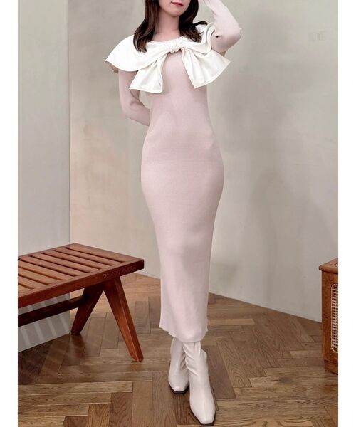 セール】パイピングリボンニットワンピース（ワンピース）｜dazzlin