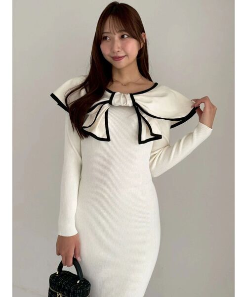 セール】パイピングリボンニットワンピース（ワンピース）｜dazzlin