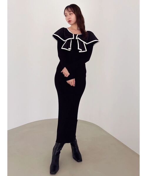 セール】パイピングリボンニットワンピース（ワンピース）｜dazzlin