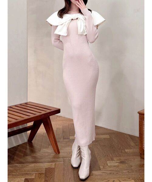 セール】パイピングリボンニットワンピース（ワンピース）｜dazzlin