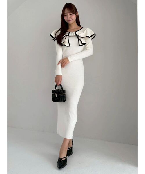 セール】パイピングリボンニットワンピース（ワンピース）｜dazzlin