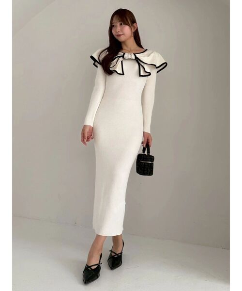セール】パイピングリボンニットワンピース（ワンピース）｜dazzlin
