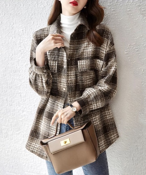 ONEP STAR（ワンピスター）の「チェック柄ボタンシャツ（シャツ/ブラウス・レディース・ブラウン・X-LARGE/LARGE/MEDIUM）」の9枚目の写真