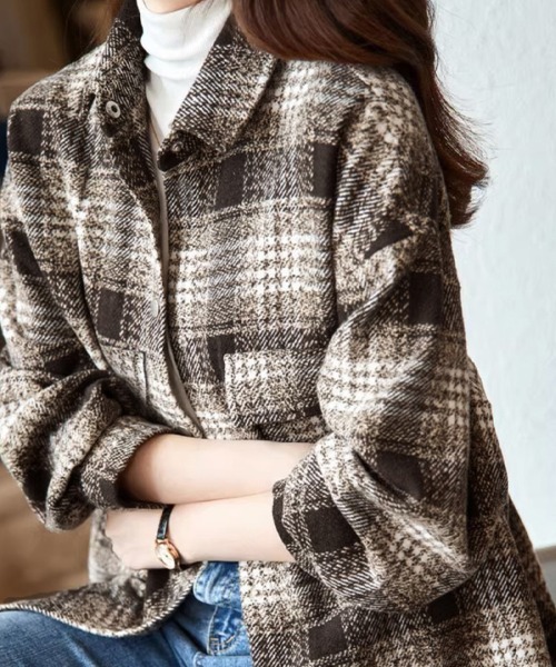 ONEP STAR（ワンピスター）の「チェック柄ボタンシャツ（シャツ/ブラウス・レディース・ブラウン・X-LARGE/LARGE/MEDIUM）」の3枚目の写真