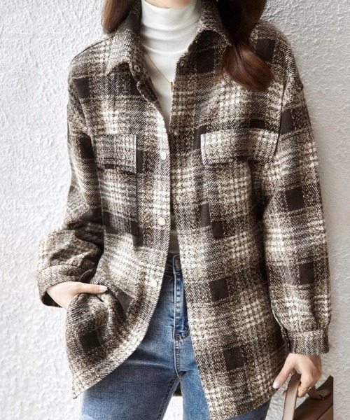 ONEP STAR（ワンピスター）の「チェック柄ボタンシャツ（シャツ/ブラウス・レディース・ブラウン・X-LARGE/LARGE/MEDIUM）」の4枚目の写真