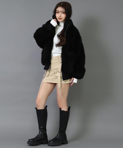 ANAP（アナップ）の「ボリューム プードル ファー ブルゾン コート（ブルゾン・レディース・アイボリー/ブラック・F）」の20枚目の写真