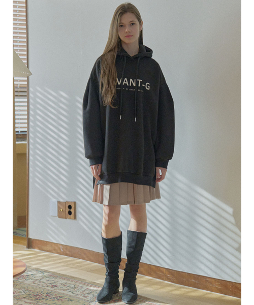AVANT-G(アバン)の「ロゴフードロングTシャツ - ブラック(裏起毛)(パーカー・レディース・ブラック/チャコール・FREE)」の5枚目の写真