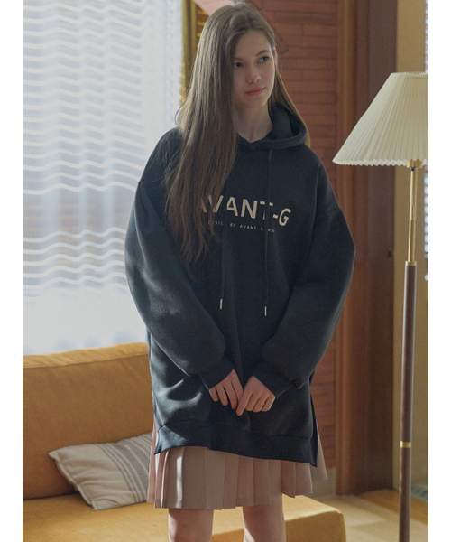 AVANT-G(アバン)の「ロゴフードロングTシャツ - ブラック(裏起毛)(パーカー・レディース・ブラック/チャコール・FREE)」の6枚目の写真