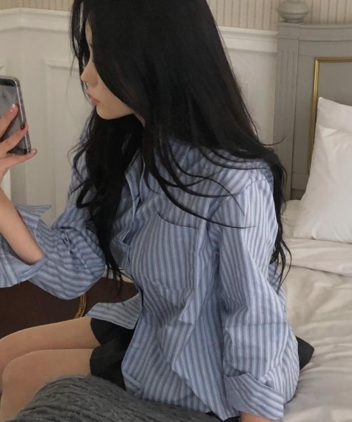 SHEPP（シープ）の「【26年春新作】ストライプオーバーサイズシャツブラウス（シャツ/ブラウス・レディース・ブルー/ピンク・L/M）」の7枚目の写真