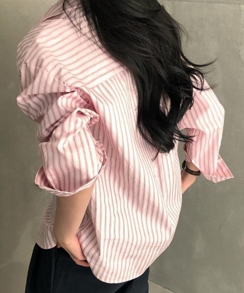 SHEPP（シープ）の「【26年春新作】ストライプオーバーサイズシャツブラウス（シャツ/ブラウス・レディース・ブルー/ピンク・L/M）」の16枚目の写真
