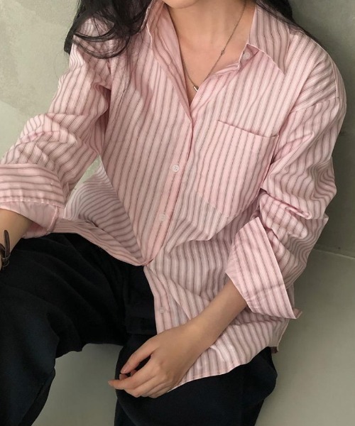 SHEPP（シープ）の「【26年春新作】ストライプオーバーサイズシャツブラウス（シャツ/ブラウス・レディース・ブルー/ピンク・L/M）」の10枚目の写真
