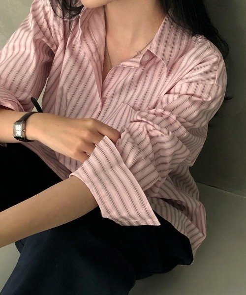 SHEPP（シープ）の「【26年春新作】ストライプオーバーサイズシャツブラウス（シャツ/ブラウス・レディース・ブルー/ピンク・L/M）」の11枚目の写真