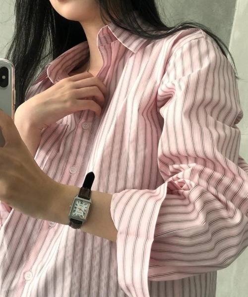 SHEPP（シープ）の「【26年春新作】ストライプオーバーサイズシャツブラウス（シャツ/ブラウス・レディース・ブルー/ピンク・L/M）」の13枚目の写真