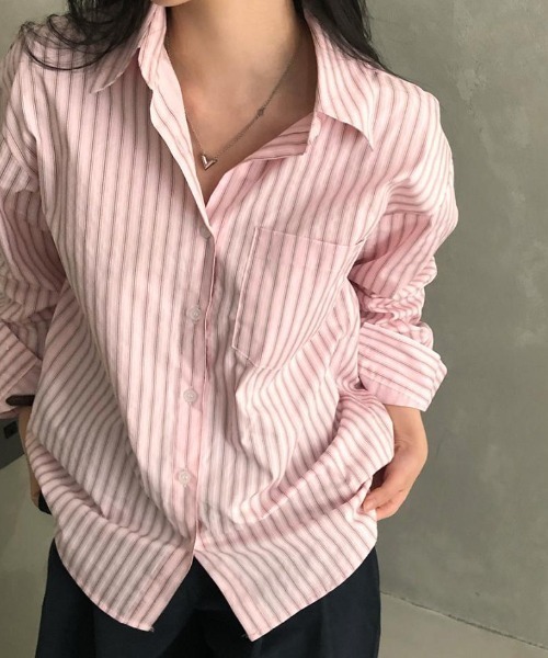 SHEPP（シープ）の「【26年春新作】ストライプオーバーサイズシャツブラウス（シャツ/ブラウス・レディース・ブルー/ピンク・L/M）」の15枚目の写真