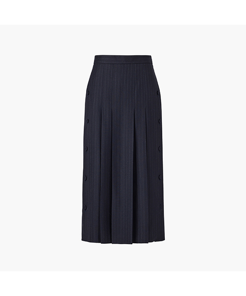 KUME(クメ)の「Wool Blend Side Button Skirt, Navy Stripe(スカート・レディース・その他・SMALL/MEDIUM/LARGE)」の1枚目の写真