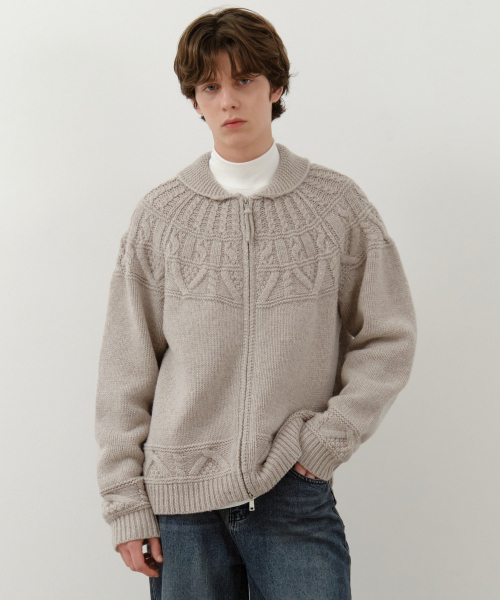 WEDNESDAY OASIS(ウェンズデーオアシス)の「コウィチャン シェルパ ウールニット ジップアップ_BEIGE(WC25-KN77)(カーディガン/ボレロ・メンズ・Beige・MEDIUM/LARGE)」の4枚目の写真