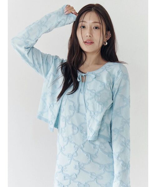 CALNAMUR（カルナムール）の「リボンジャガードカーディガン（カーディガン/ボレロ・レディース・ライトブルー/ピンク/アイボリー・FREE）」の2枚目の写真