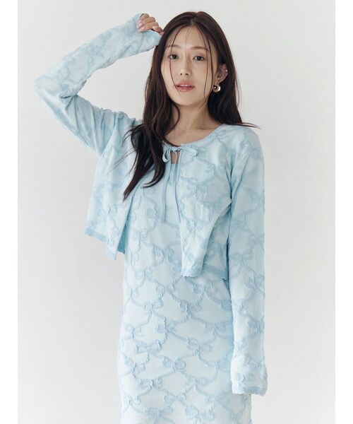 CALNAMUR（カルナムール）の「リボンジャガードカーディガン（カーディガン/ボレロ・レディース・ライトブルー/ピンク/アイボリー・FREE）」の6枚目の写真