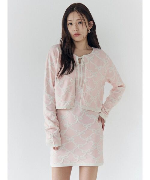 CALNAMUR（カルナムール）の「リボンジャガードカーディガン（カーディガン/ボレロ・レディース・ライトブルー/ピンク/アイボリー・FREE）」の8枚目の写真