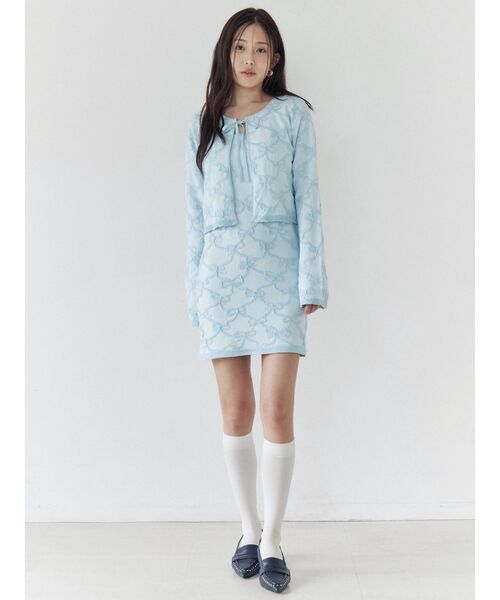 CALNAMUR（カルナムール）の「リボンジャガードカーディガン（カーディガン/ボレロ・レディース・ライトブルー/ピンク/アイボリー・FREE）」の14枚目の写真