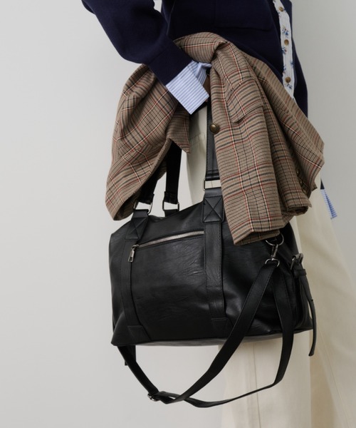 Unitage（ユニテージ）の「2wayボストントートバッグ/トラベルボストンバッグ【select item】（ボストンバッグ・レディース・ブラック/アイボリー・FREE）」の9枚目の写真