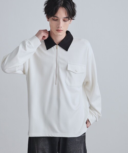 tk.TAKEO KIKUCHI（ティーケータケオキクチ）の「ハードポンチハーフジップポロカットソー（Tシャツ/カットソー・メンズ・ブラウン系その他/ブラック/ホワイト・02/01/03）」の5枚目の写真