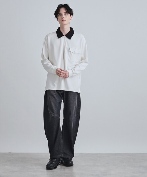 tk.TAKEO KIKUCHI（ティーケータケオキクチ）の「ハードポンチハーフジップポロカットソー（Tシャツ/カットソー・メンズ・ブラウン系その他/ブラック/ホワイト・02/01/03）」の6枚目の写真