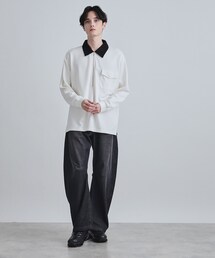 tk.TAKEO KIKUCHI（ティーケータケオキクチ）の「ハードポンチクレリックハーフジップカットソー/ポケット/襟配色/バイカラー（Tシャツ/カットソー）」