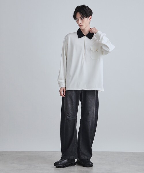 tk.TAKEO KIKUCHI（ティーケータケオキクチ）の「ハードポンチハーフジップポロカットソー（Tシャツ/カットソー・メンズ・ブラウン系その他/ブラック/ホワイト・02/01/03）」の7枚目の写真