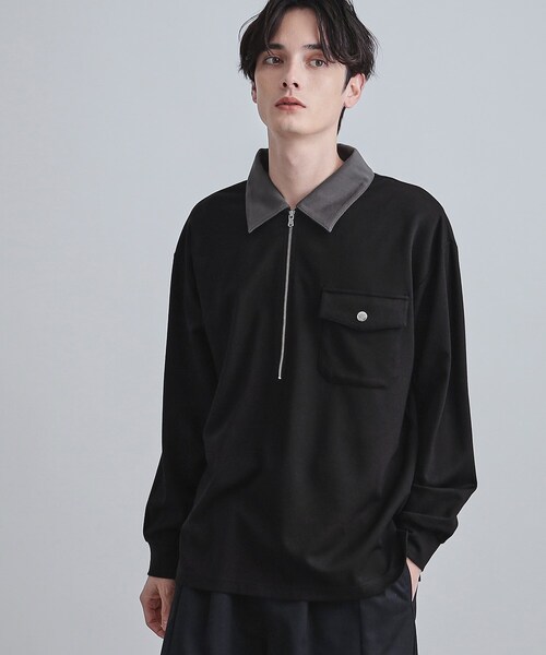 tk.TAKEO KIKUCHI（ティーケータケオキクチ）の「ハードポンチハーフジップポロカットソー（Tシャツ/カットソー・メンズ・ブラウン系その他/ブラック/ホワイト・02/01/03）」の9枚目の写真