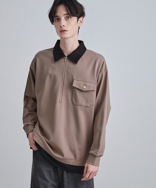 tk.TAKEO KIKUCHI（ティーケータケオキクチ）の「ハードポンチハーフジップポロカットソー（Tシャツ/カットソー・メンズ・ブラウン系その他/ブラック/ホワイト・02/01/03）」の13枚目の写真