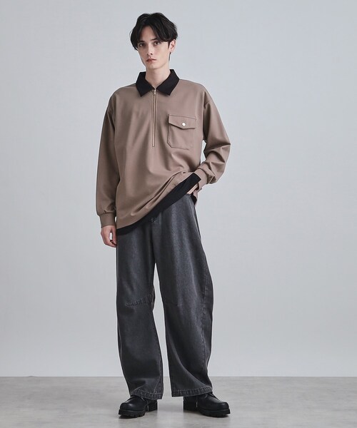 tk.TAKEO KIKUCHI（ティーケータケオキクチ）の「ハードポンチハーフジップポロカットソー（Tシャツ/カットソー・メンズ・ブラウン系その他/ブラック/ホワイト・02/01/03）」の14枚目の写真