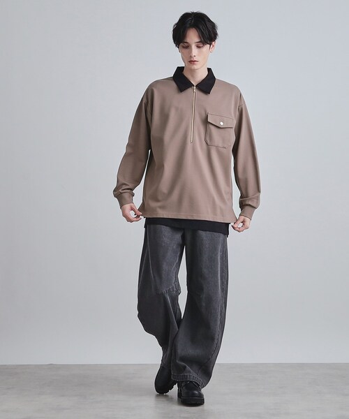 tk.TAKEO KIKUCHI（ティーケータケオキクチ）の「ハードポンチハーフジップポロカットソー（Tシャツ/カットソー・メンズ・ブラウン系その他/ブラック/ホワイト・02/01/03）」の15枚目の写真