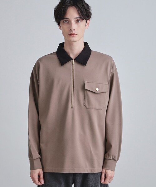 tk.TAKEO KIKUCHI（ティーケータケオキクチ）の「ハードポンチハーフジップポロカットソー（Tシャツ/カットソー・メンズ・ブラウン系その他/ブラック/ホワイト・02/01/03）」の17枚目の写真