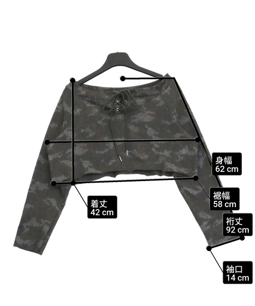 ANAP(アナップ)の「カモフラージュ柄 オフショルダー スウェット トップス(スウェット・レディース・カーキ/グレー・F)」の18枚目の写真