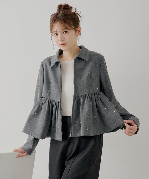 セール】【SALON by Chico/セットアップ対応】パールペプラムジップ