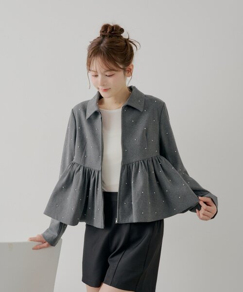 セール】【SALON by Chico/セットアップ対応】パールペプラムジップ