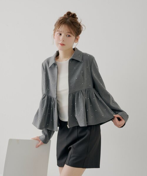 セール】【SALON by Chico/セットアップ対応】パールペプラムジップ