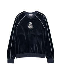 AMESWORLDWIDE | V NECK VELOUR SWEATSHIRT NAVY(スウェット)