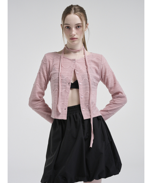 ETMON(エトモン)の「Wave Scarf Cardigan, Pink(カーディガン/ボレロ・レディース・その他・FREE)」の2枚目の写真