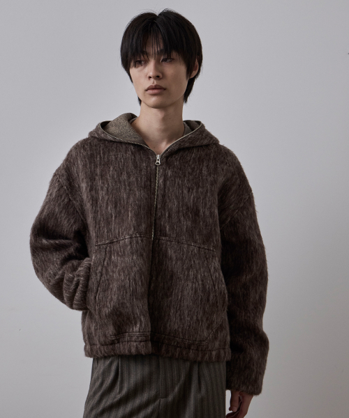 LEARVE(ルアブ)の「ヘイリークロップウールフードジップアップブラウン(ブルゾン・メンズ・その他・M/L)」の1枚目の写真