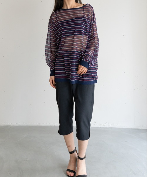 hwyl(ヒュイル)の「シアーボーダーニット(Tシャツ/カットソー・レディース・グリーン/ネイビー/オレンジ・FREE)」の18枚目の写真