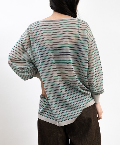 hwyl(ヒュイル)の「シアーボーダーニット(Tシャツ/カットソー・レディース・グリーン/ネイビー/オレンジ・FREE)」の12枚目の写真