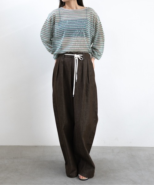 hwyl(ヒュイル)の「シアーボーダーニット(Tシャツ/カットソー・レディース・グリーン/ネイビー/オレンジ・FREE)」の15枚目の写真