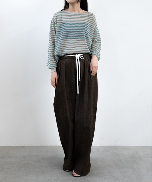 hwyl(ヒュイル)の「シアーボーダーニット(Tシャツ/カットソー・レディース・グリーン/ネイビー/オレンジ・FREE)」の16枚目の写真