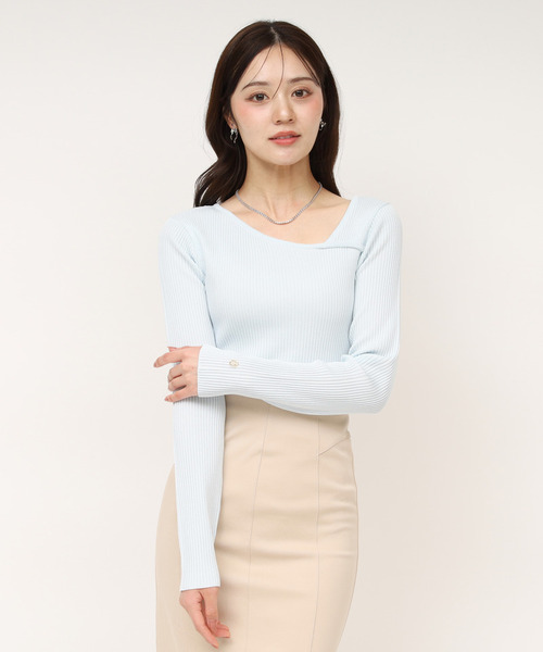 ROYAL PARTY（ロイヤルパーティー）の「ウォッシャブルアシメネック長袖ニットトップス（ニット/セーター・レディース・ピンク/ブルー/オフホワイト/ブラック/マルチ・FREE）」の3枚目の写真