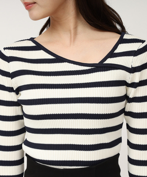 ROYAL PARTY（ロイヤルパーティー）の「ウォッシャブルアシメネック長袖ニットトップス（ニット/セーター・レディース・ピンク/ブルー/オフホワイト/ブラック/マルチ・FREE）」の9枚目の写真