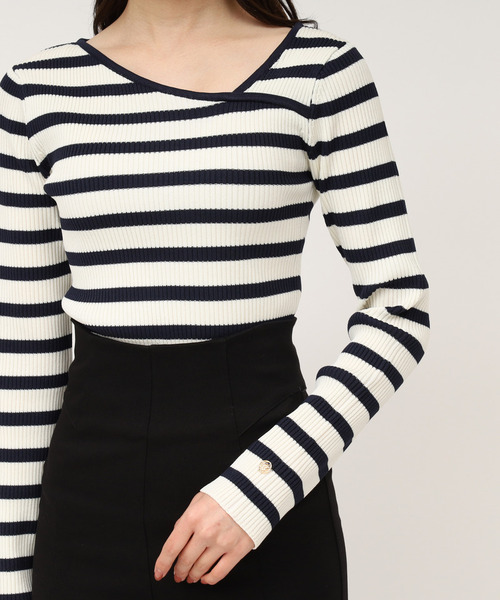 ROYAL PARTY（ロイヤルパーティー）の「ウォッシャブルアシメネック長袖ニットトップス（ニット/セーター・レディース・ピンク/ブルー/オフホワイト/ブラック/マルチ・FREE）」の10枚目の写真